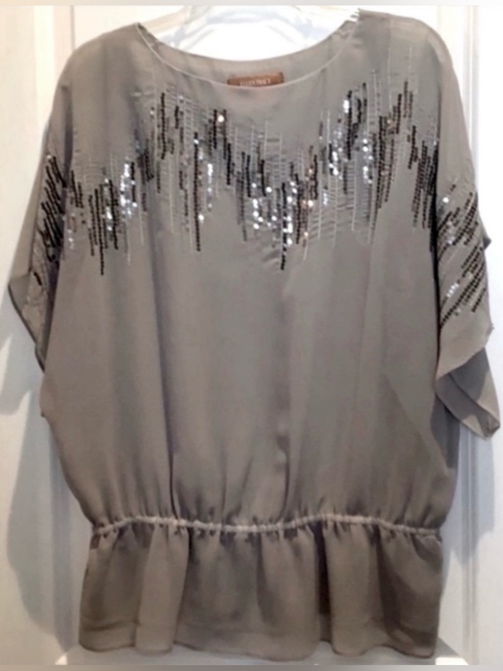 Beautiful XL Gray Ellen Tracy Sequined Blouse(NWOT)
